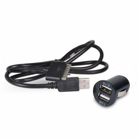 Dual Port USB Car Charger w/Bonus USB to 30-Pin Dock Connector Cable