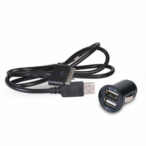 Dual Port USB Car Charger w/Bonus USB to 30-Pin Dock Connector Cable