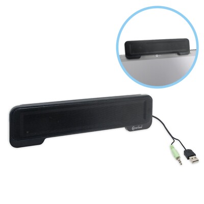 USB Powered Portable Stereo Sound Speaker Bar Mounts to Laptop Screen